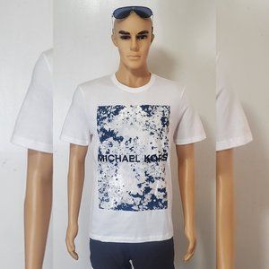 MICHAEL KORS CAMO BLOCK LOGO GRAPHIC TSHIRT MEN'S SHORT SLEEVE SIZE L WHITE
